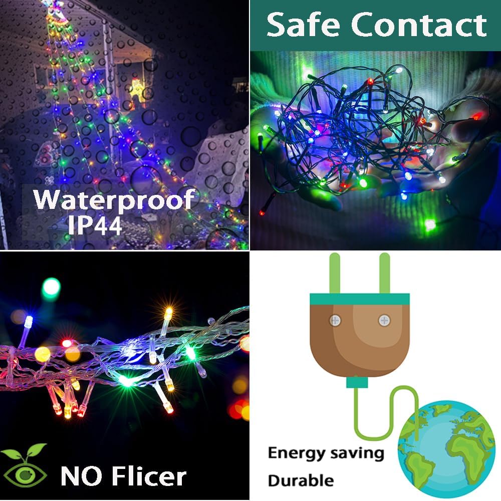 Aokudoni Outdoor Christmas Decorations: 12.6ft 350LED Waterfall Lights 8 Modes Christmas Lights, Xmas Tree House Yard Porch Patio Garden Decor, Multicolor