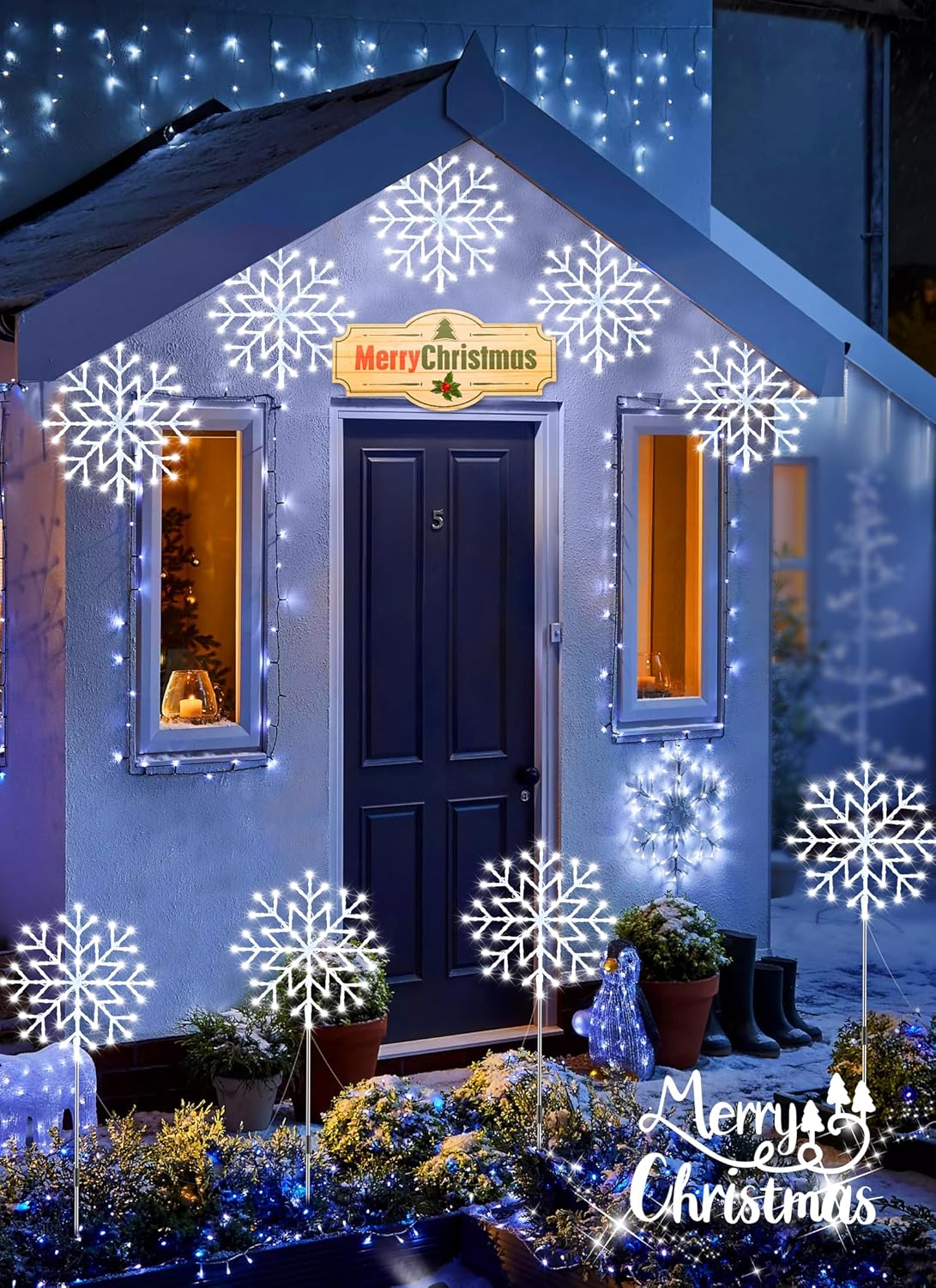 Brightown Snowflake Lights Outdoor, 10 Large Snowflake Christmas Pathway Lights Outdoor Christmas Decorations Yard Sidewalk Walkway Driveway Marker Stake, Cool White