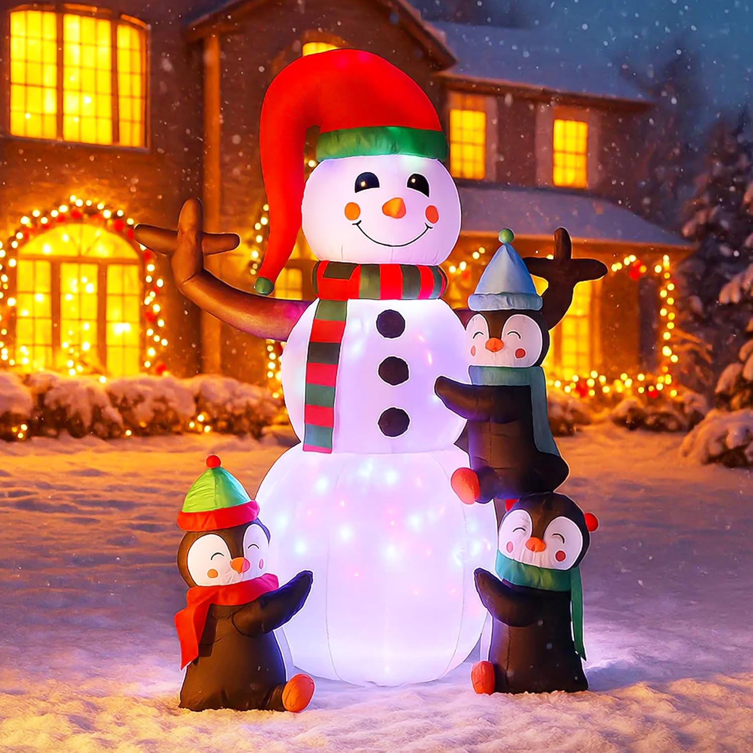 VIVOHOME 6FT Christmas Inflatable Outdoor Decoration, Snowman with Penguin, Navidad Blow Up Yard Decor with Built-in LED Light for Lawn, Garden, Party