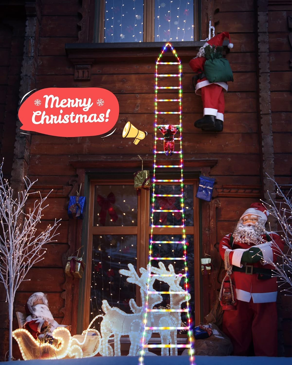 Toodour LED Christmas Lights - 10ft Christmas Decorative Ladder Lights with Santa Claus, Xmas Decorations Light for Indoor Outdoor, Window, Garden, Home, Wall, Xmas Tree Decor - Multicolor
