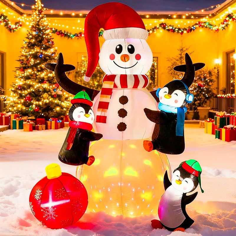 VIVOHOME 6FT Christmas Inflatable Outdoor Decoration, Snowman with Penguin, Navidad Blow Up Yard Decor with Built-in LED Light for Lawn, Garden, Party