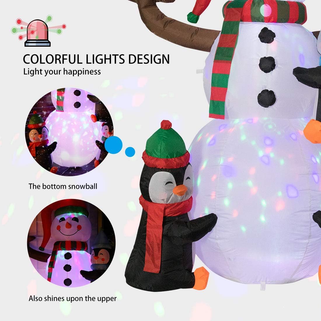 VIVOHOME 6FT Christmas Inflatable Outdoor Decoration, Snowman with Penguin, Navidad Blow Up Yard Decor with Built-in LED Light for Lawn, Garden, Party