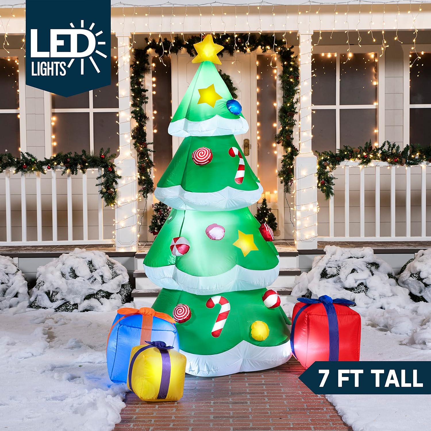 Joiedomi 7 FT Christmas Tree Inflatables Outdoor Decoration, Giant Christmas Inflatable Tree with 3 Gift Boxes with Build-in LEDs for Blow Up Xmas Decoration, Indoor Outdoor Yard Garden Lawn Décor