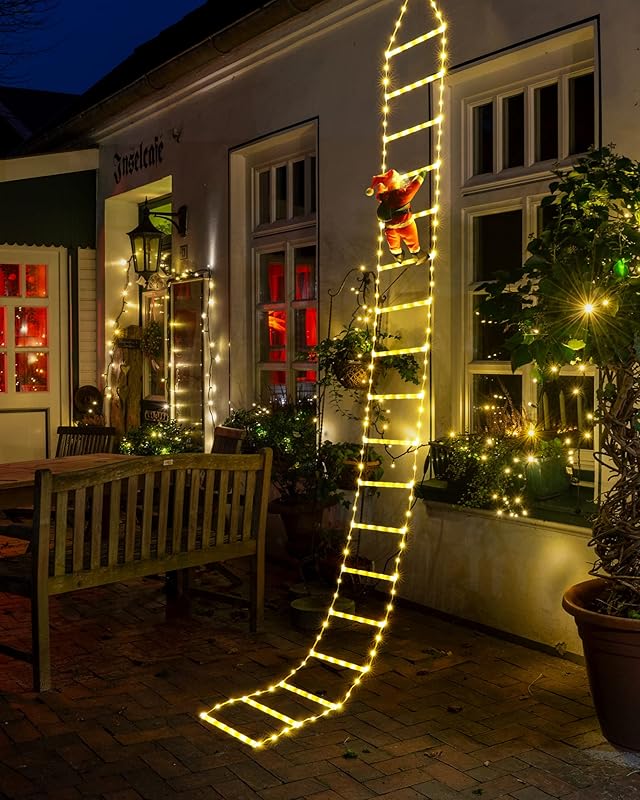 Toodour LED Christmas Lights - 10ft Christmas Decorative Ladder Lights with Santa Claus, Xmas Decorations Light for Indoor Outdoor, Window, Garden, Home, Wall, Xmas Tree Decor - Multicolor