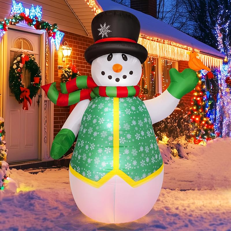 VIVOHOME 6FT Christmas Inflatable Outdoor Decoration, Snowman with Penguin, Navidad Blow Up Yard Decor with Built-in LED Light for Lawn, Garden, Party
