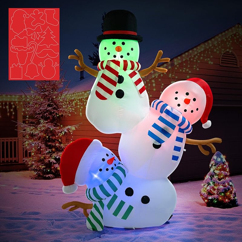 VIVOHOME 6FT Christmas Inflatable Outdoor Decoration, Snowman with Penguin, Navidad Blow Up Yard Decor with Built-in LED Light for Lawn, Garden, Party