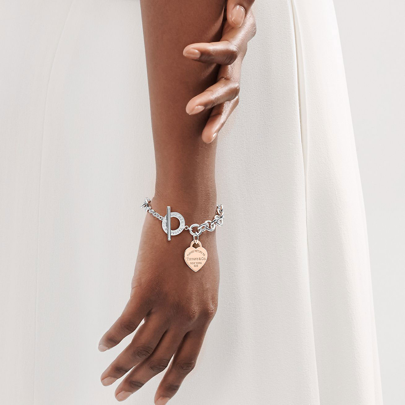 Tiffany & Co. Return to  Rose Gold Heart Tag Toggle Bracelet in Silver