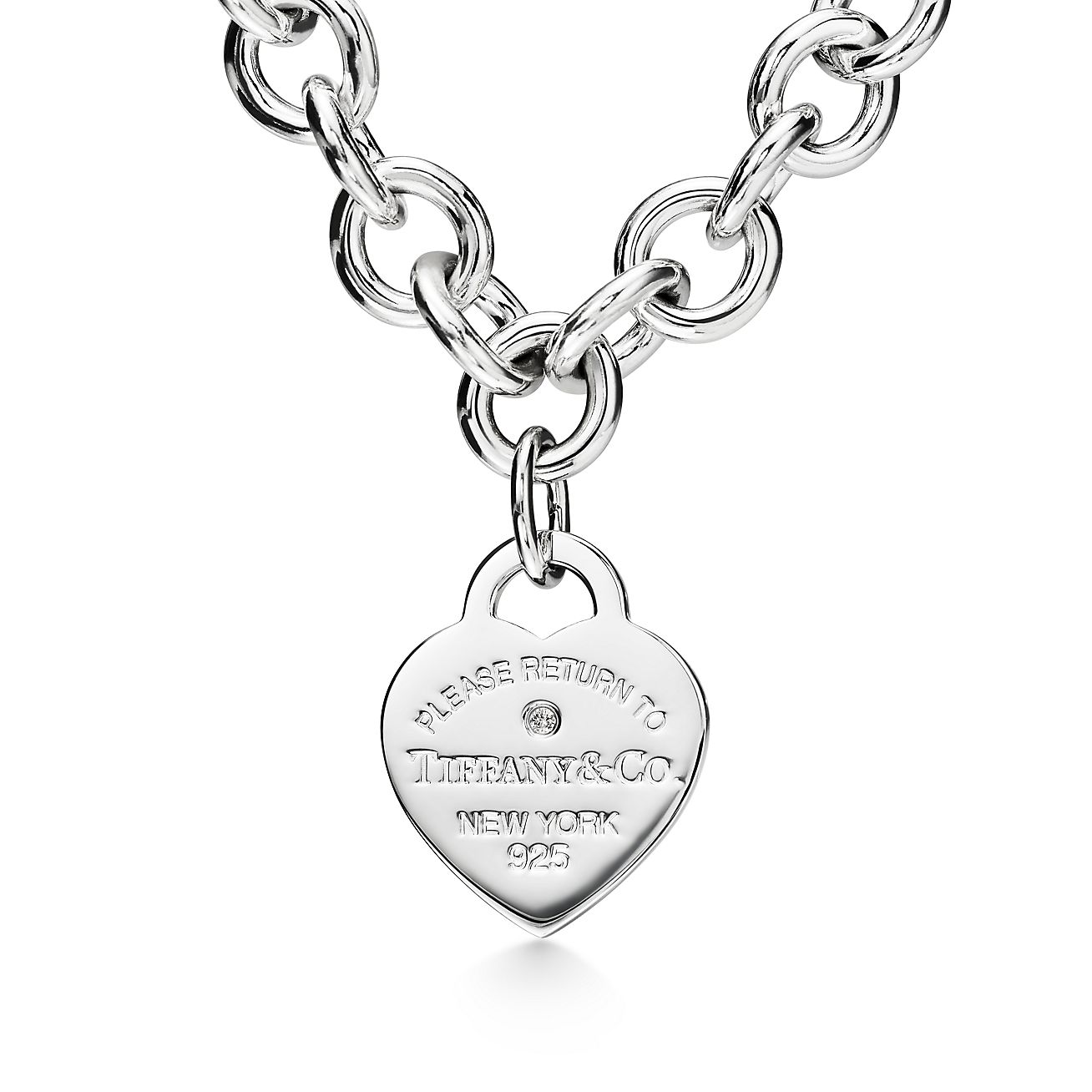 Tiffany & Co. Return to  Heart Tag Necklace in Silver with a Diamond, Medium