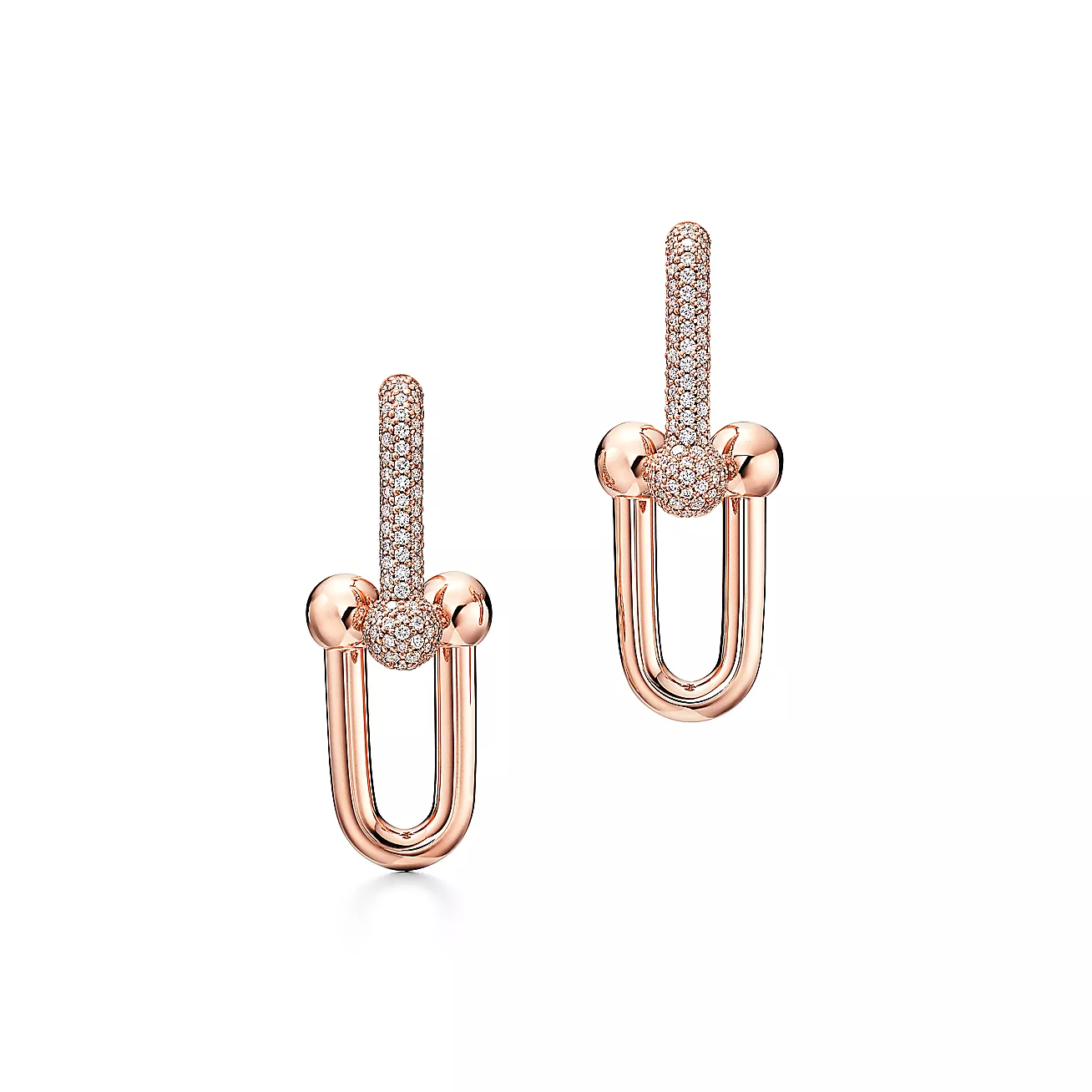 Tiffany & Co. HardWear Link Earrings in 18k Rose Gold with Pave Diamonds