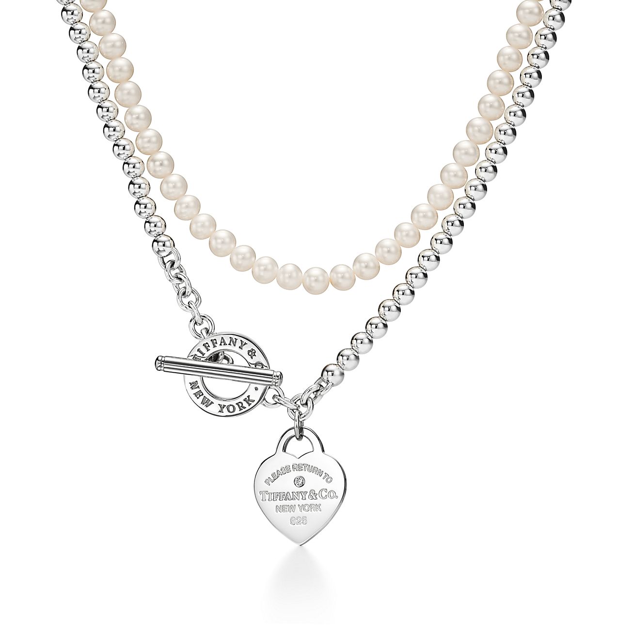 Tiffany & Co. Return to TM Wrap Necklace in Silver with Pearls and a Diamond, Small