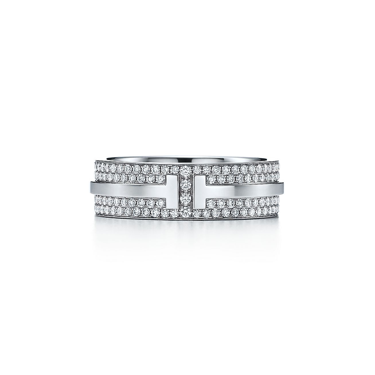 Tiffany & Co. T Wide Pave Diamond Ring in 18k White Gold