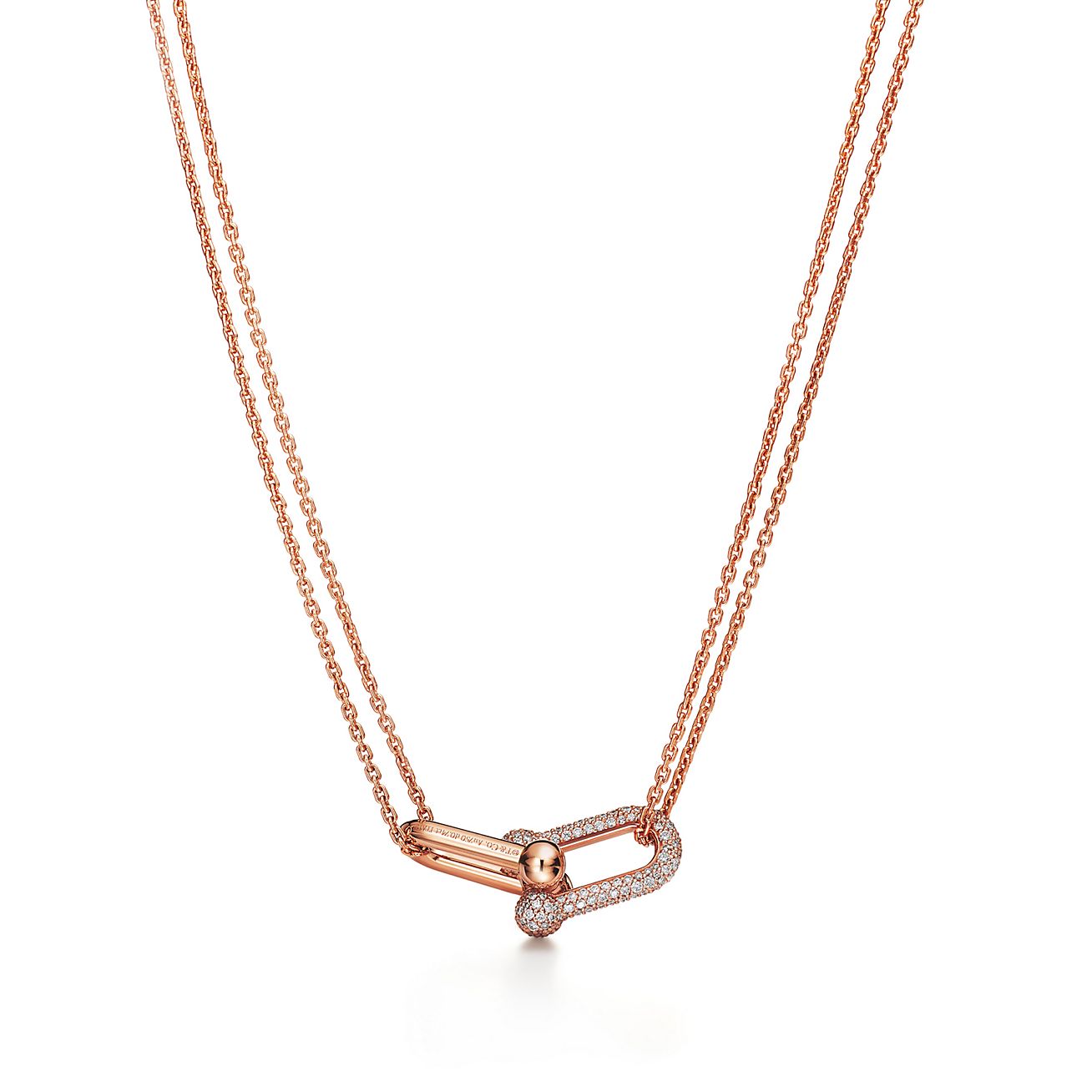 Tiffany & Co. HardWear Double Link Pendant in 18k Rose Gold with Pave Diamonds