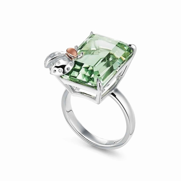 Tiffany & Co. Green Quartz Ladybug Ring in Sterling Silver and 18k Rose Gold