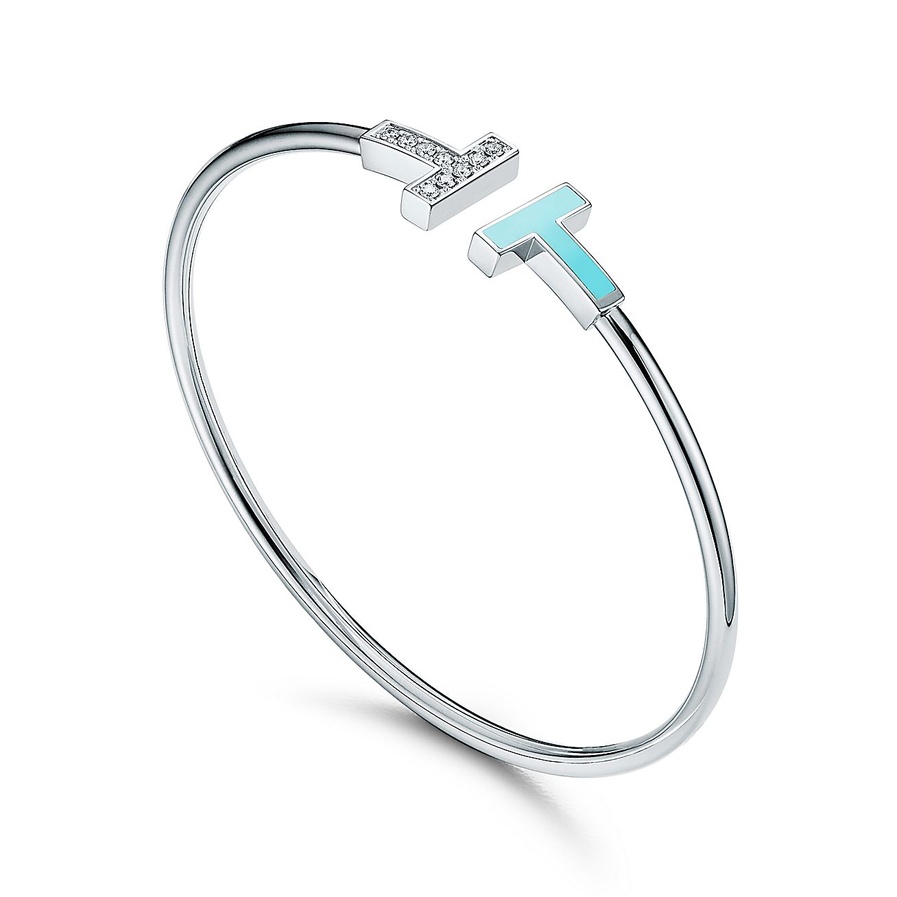 Tiffany & Co. T Diamond and Turquoise Wire Bracelet in 18k White Gold