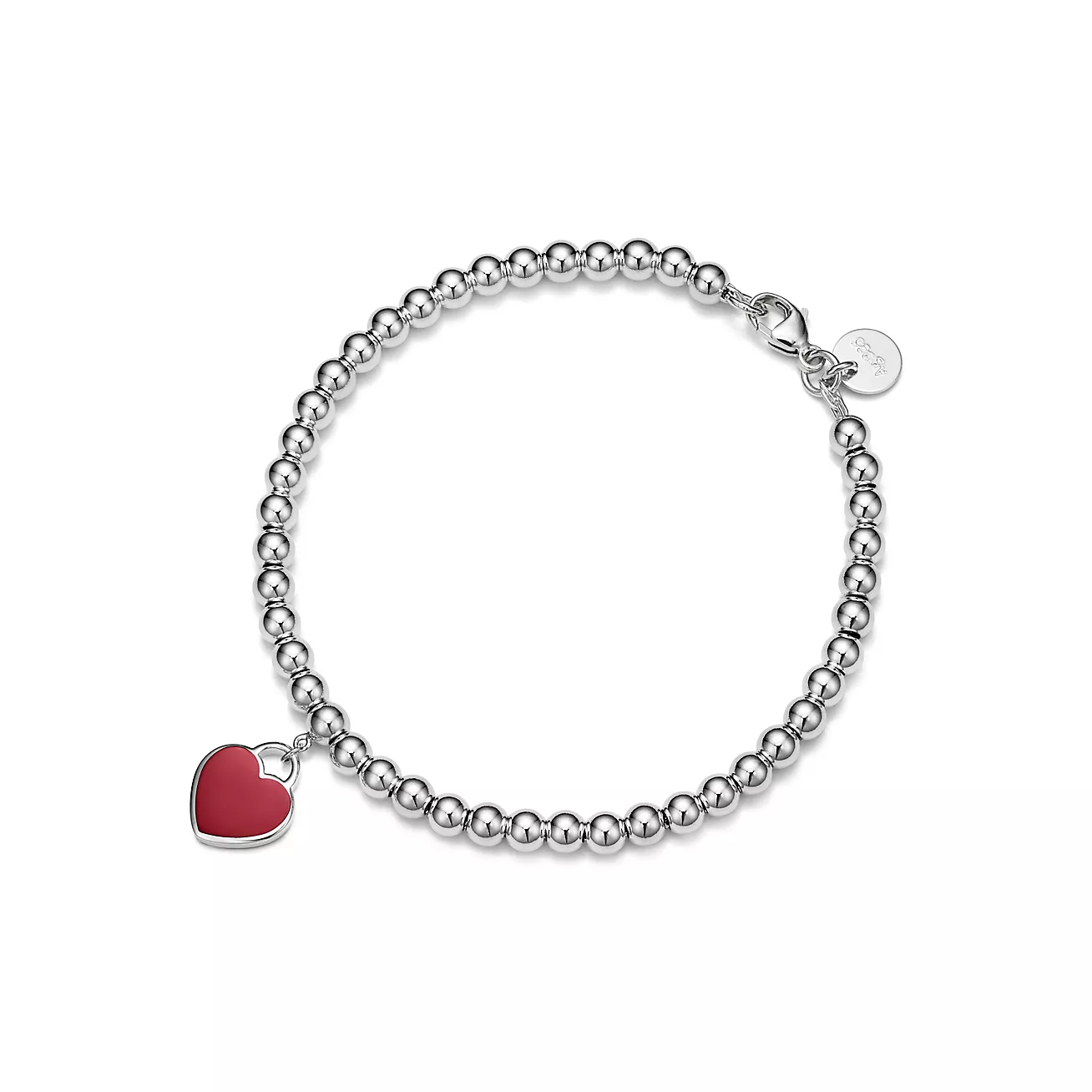 Tiffany & Co. Return to  Red Mini Heart Bead Bracelet in Silver with a Diamond, 4 mm