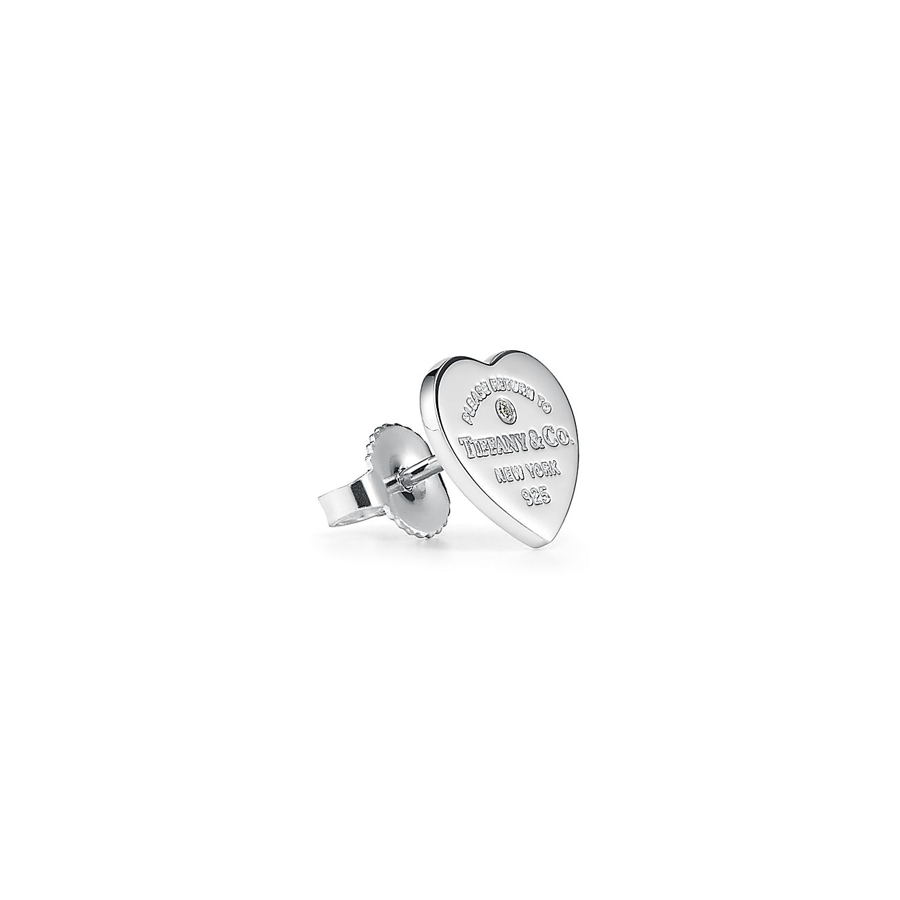Tiffany & Co. Return to  Heart Tag Earrings in Sterling Silver with a Diamond, Mini