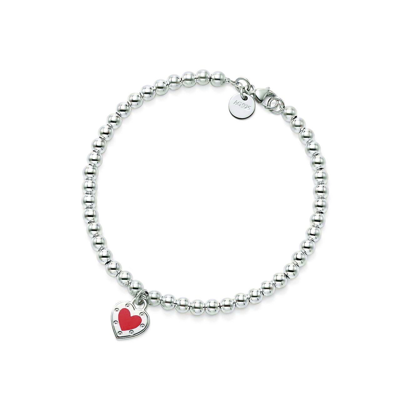Tiffany & Co. Return to  Love  Red Heart Tag Bead Bracelet in Silver
