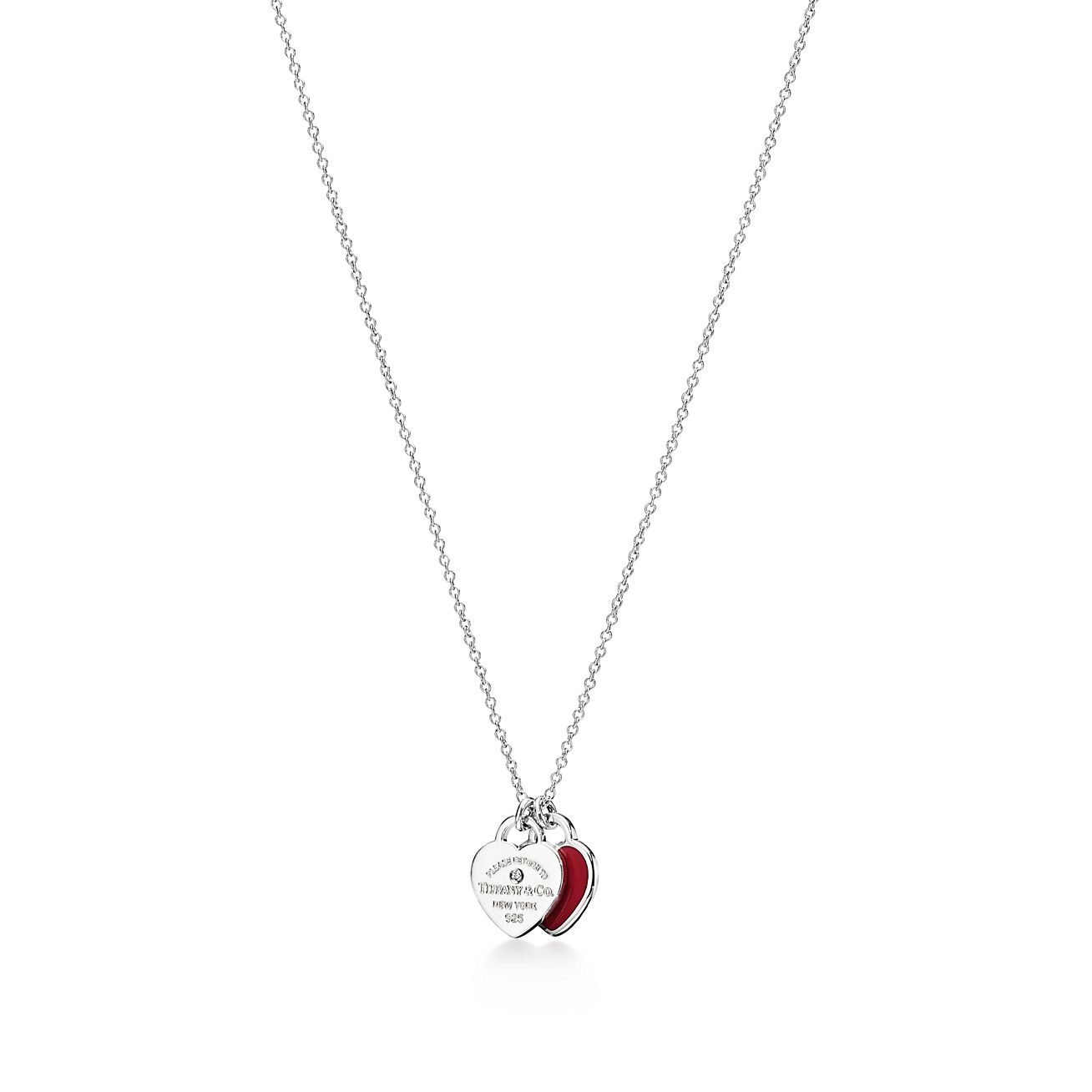 Tiffany & Co. Return to  Red Double Heart Tag Pendant in Silver with a Diamond, Mini