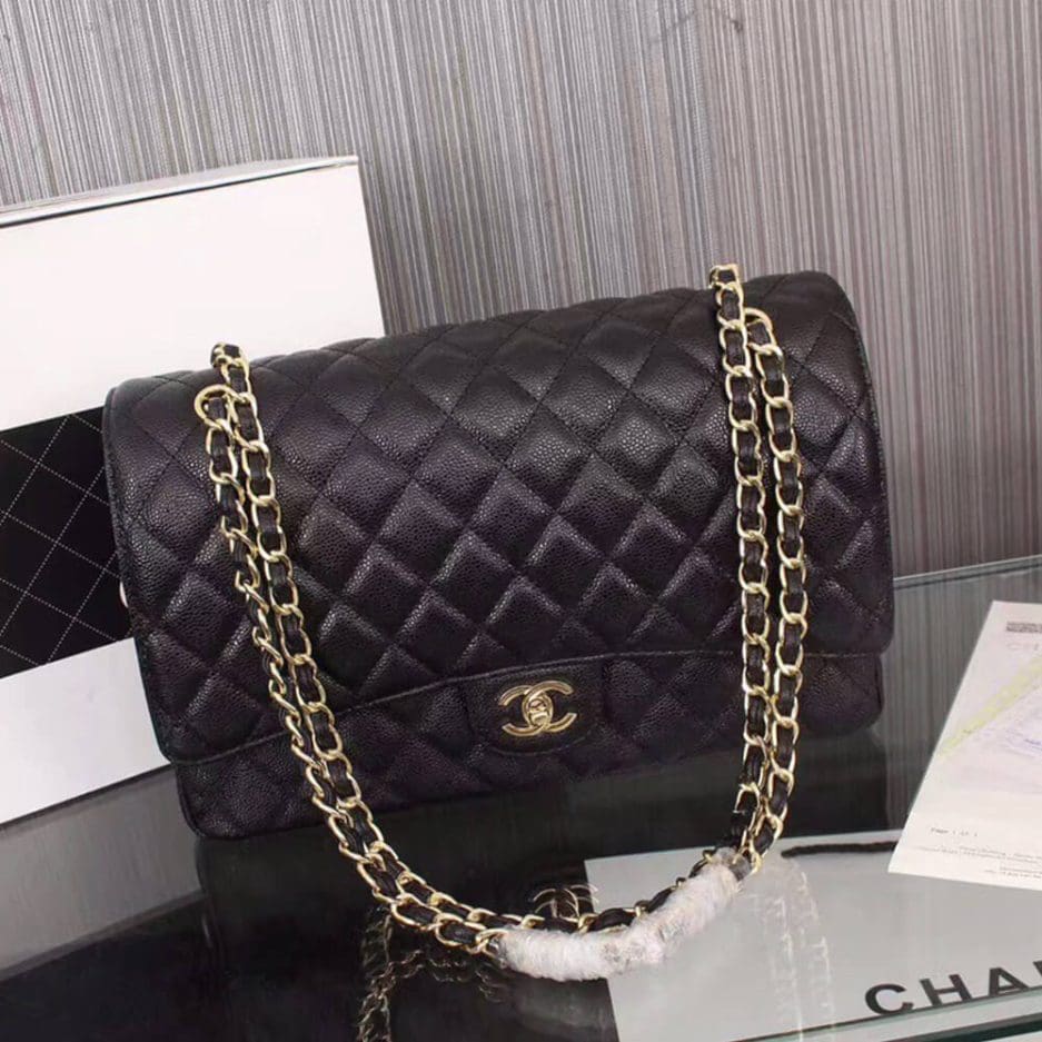 Chanel Classic Maxi Handbag Grained Calfskin & Gold Metal A01115