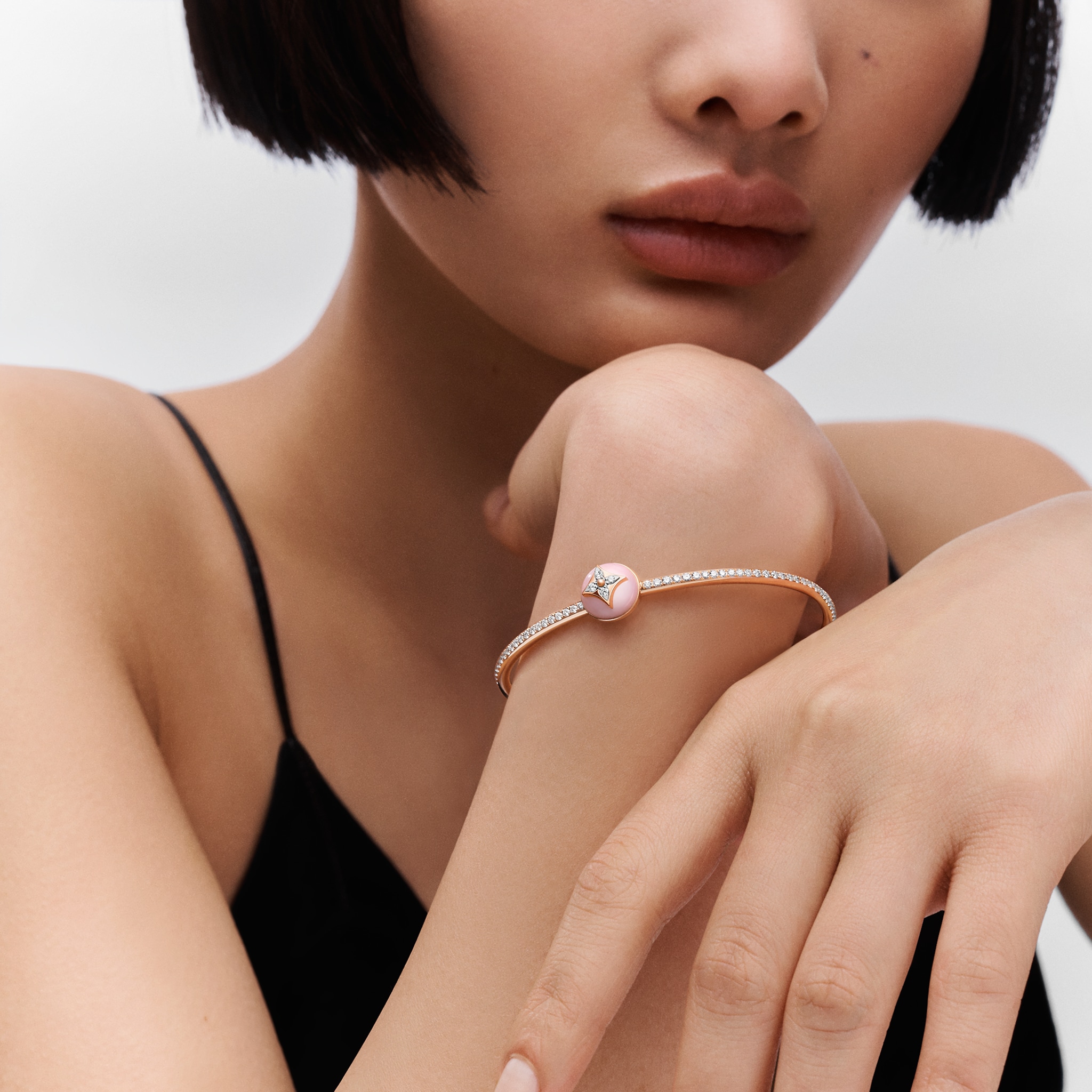 Louis Vuitton B Blossom Open Bangle, Pink Gold, White Gold, Pink Opal And Diamonds