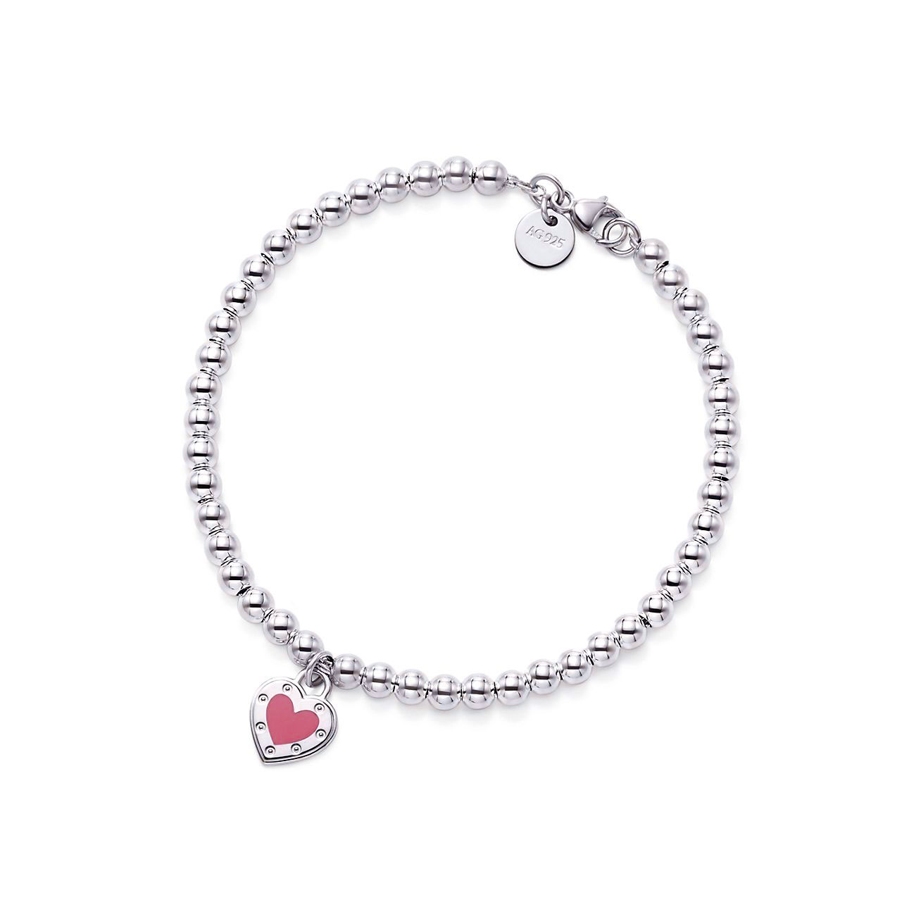 Tiffany & Co. Return to  Love  Pink Heart Tag Bead Bracelet in Silver