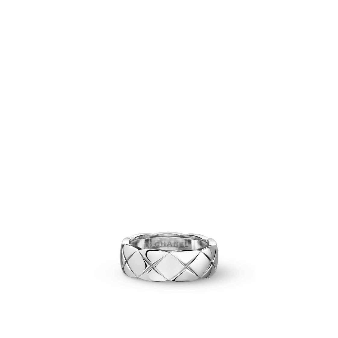 COCO CRUSH RING Quilted motif, small version, Stainless steel and gold plating white gold