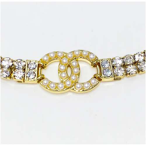 Authentic Heavy Gilt Necklace CC Logo set with Seed Pearls and Crystals