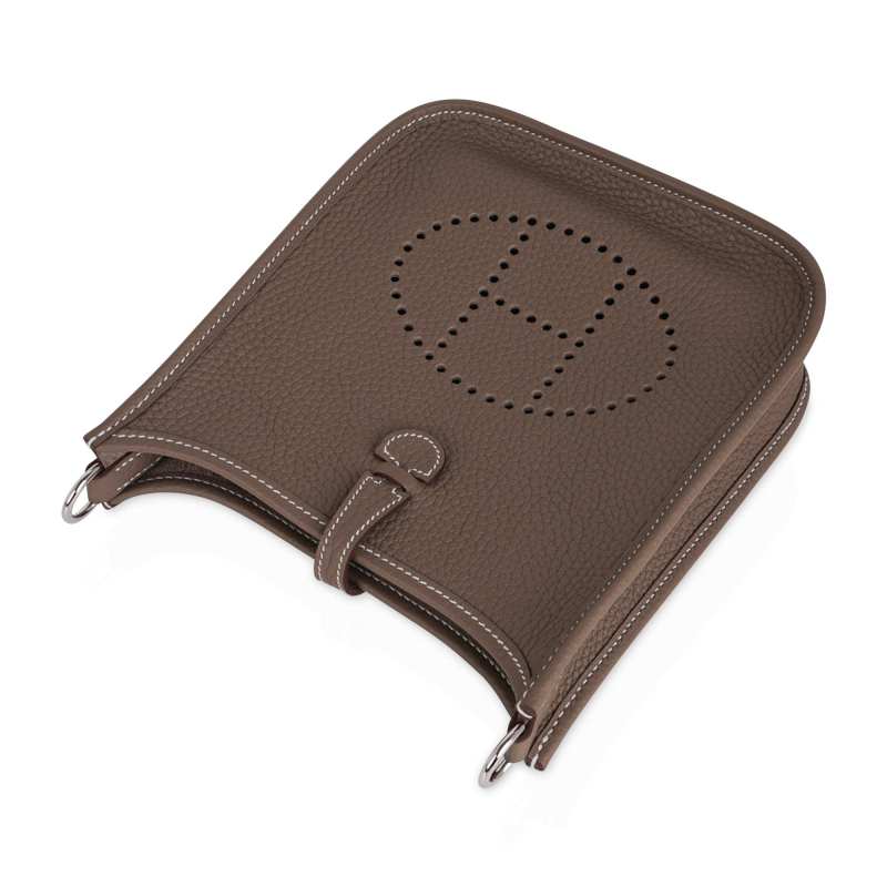 Mini Evelyne TPM Bag Etoupe Clemence Leather with Palladium Hardware