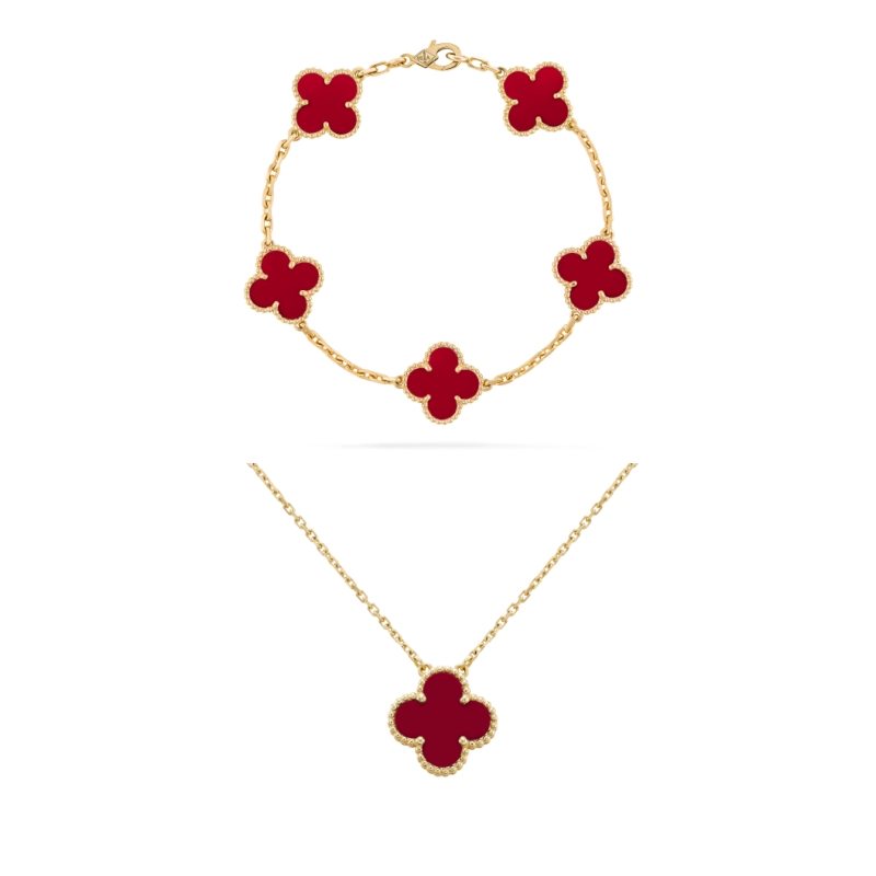 Vintage Alhambra Set: Necklace and Bracelet with 5 Charms