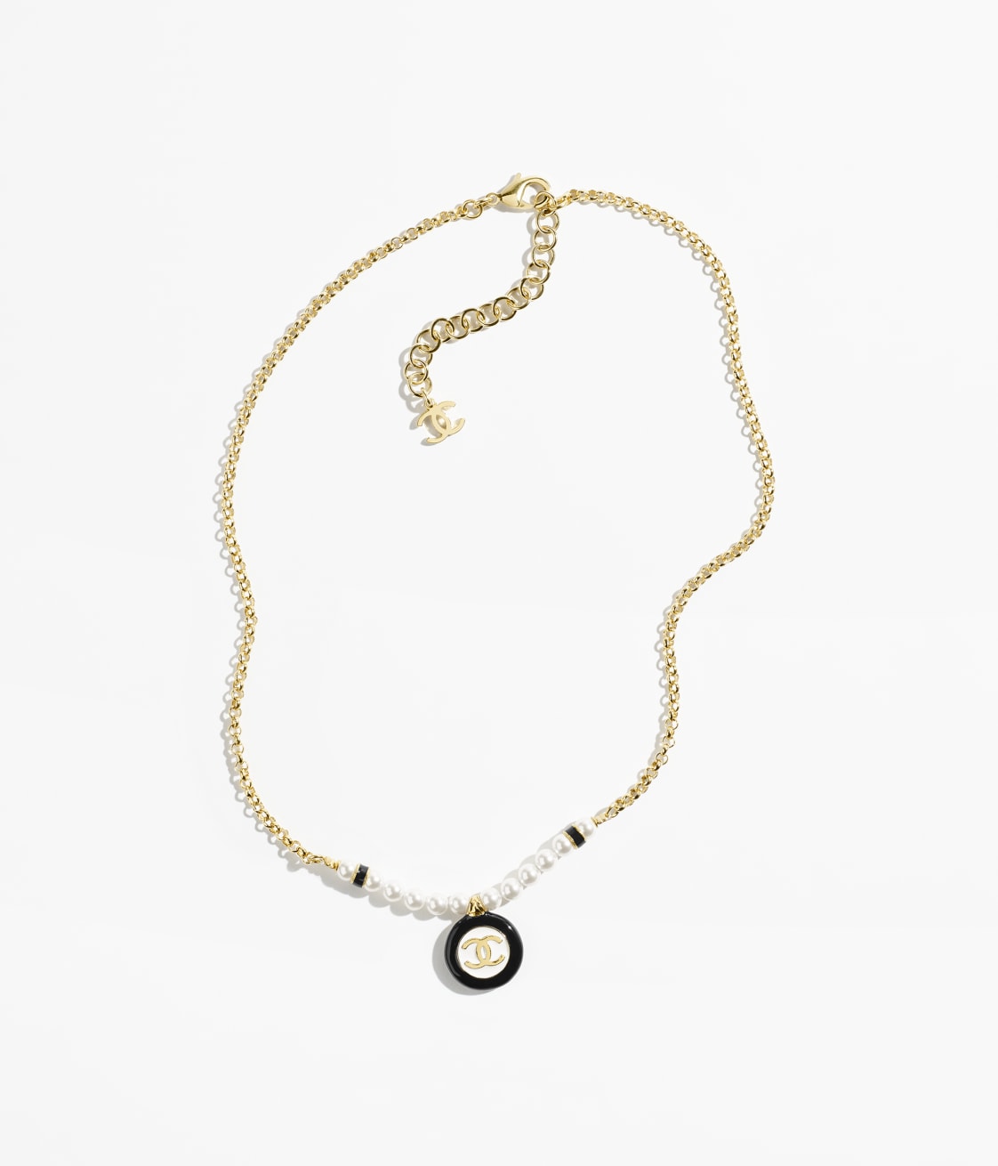 Black and white medallion double C necklace