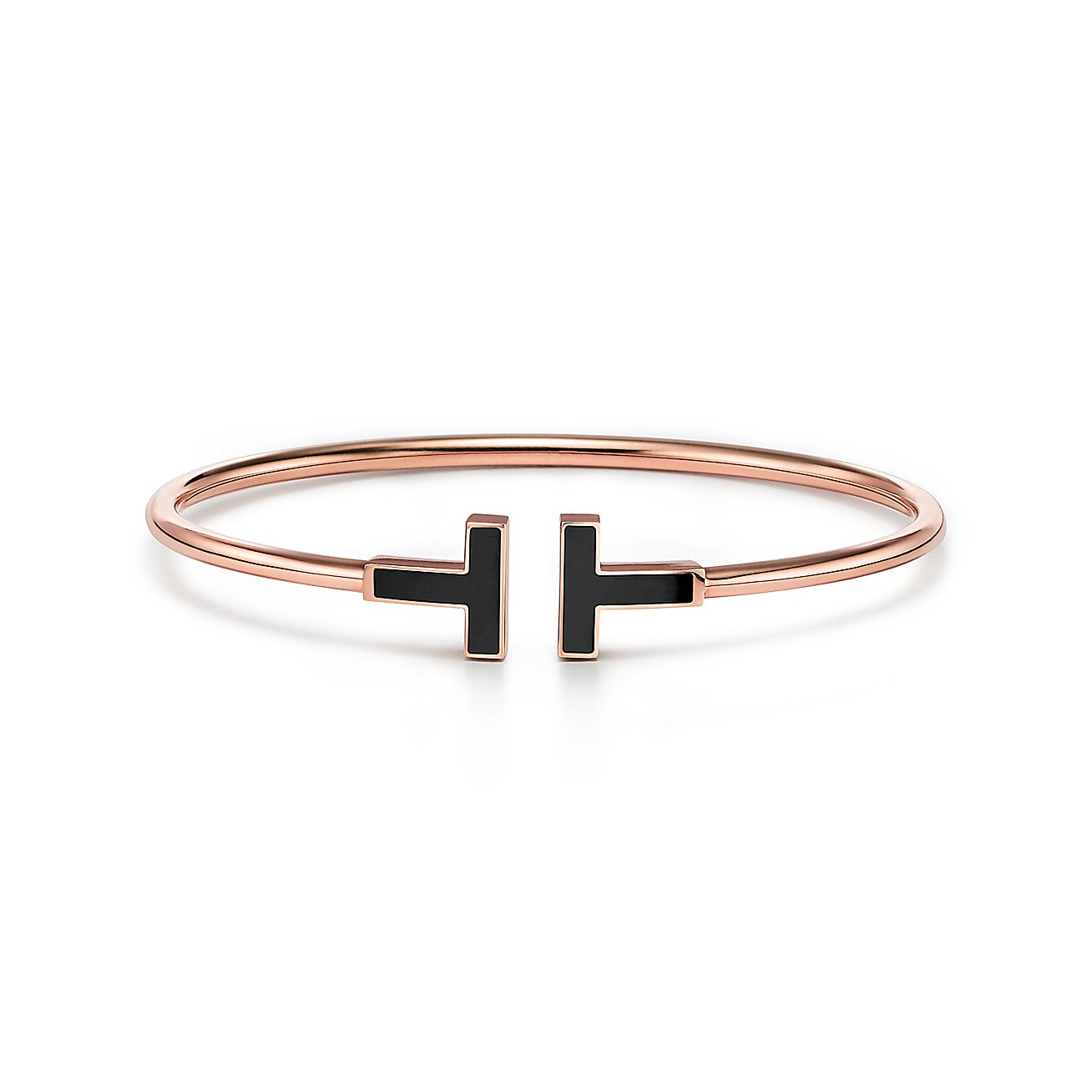 Tiffany & Co. T Black Onyx Wire Bracelet in Stainless steel and gold plating Rose Gold