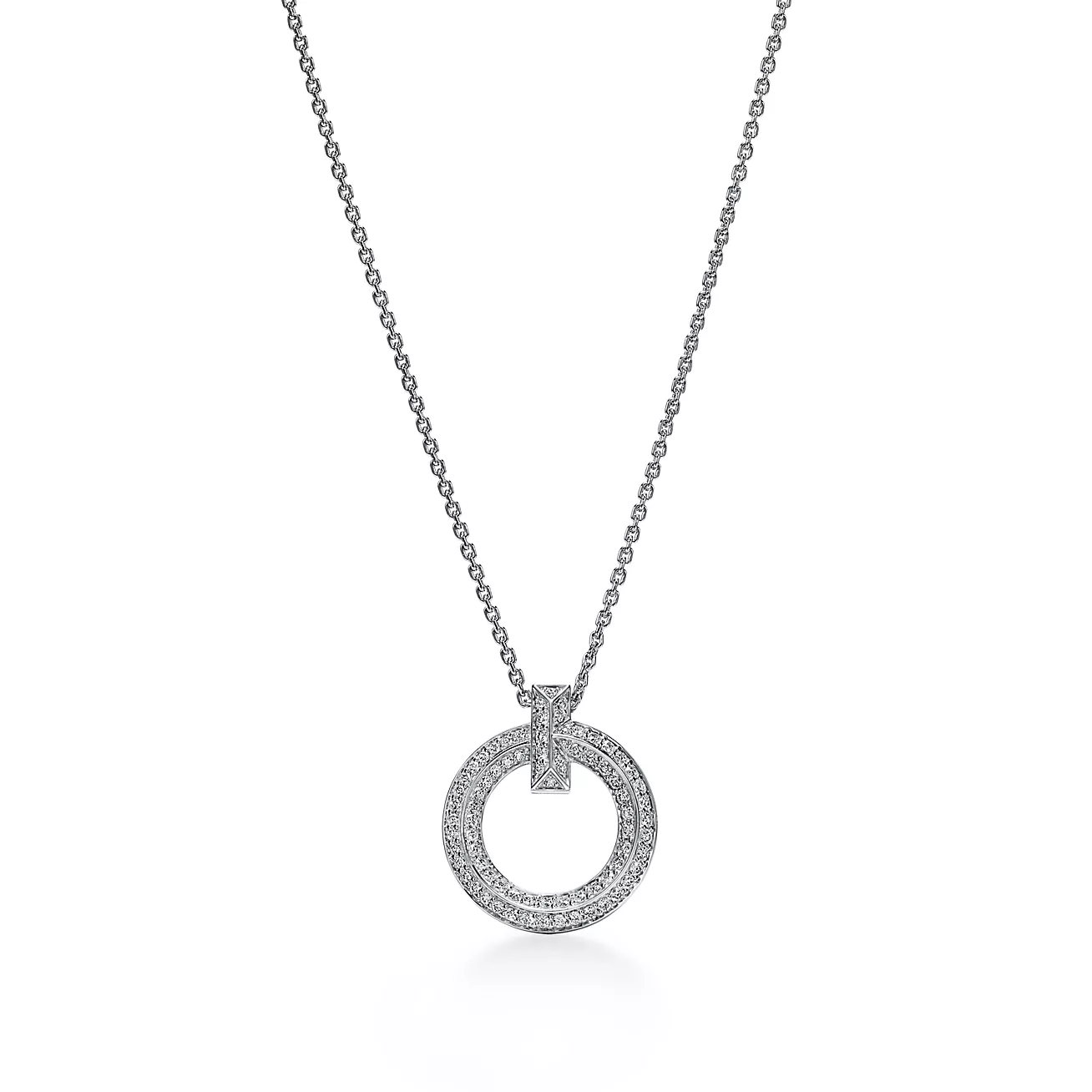 Tiffany & Co. T T1 Circle Pendant in White Gold with Pave Diamonds