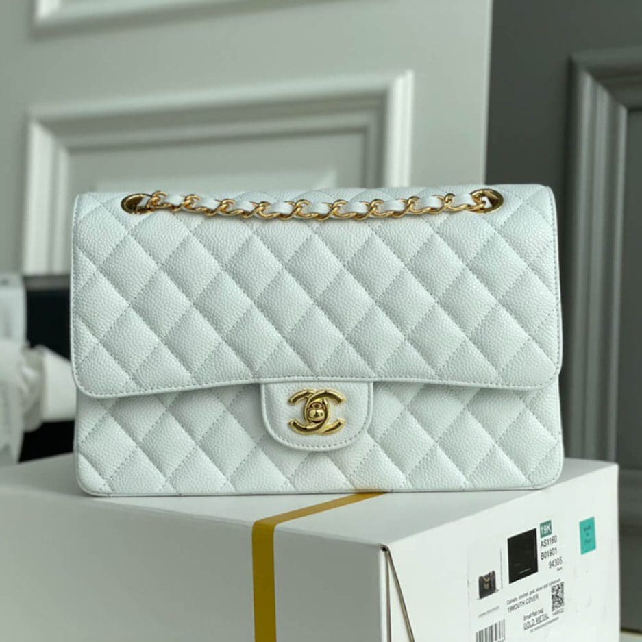 Chanel Classic Flap Handbag Gold Metal