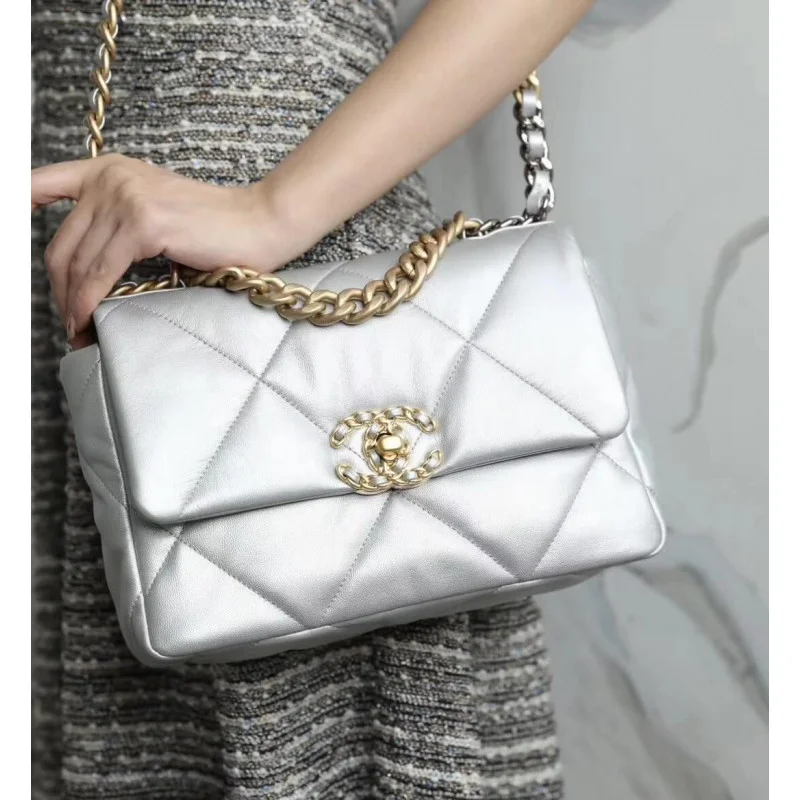 Chanel 19 Flap Bag As1160 Silver
