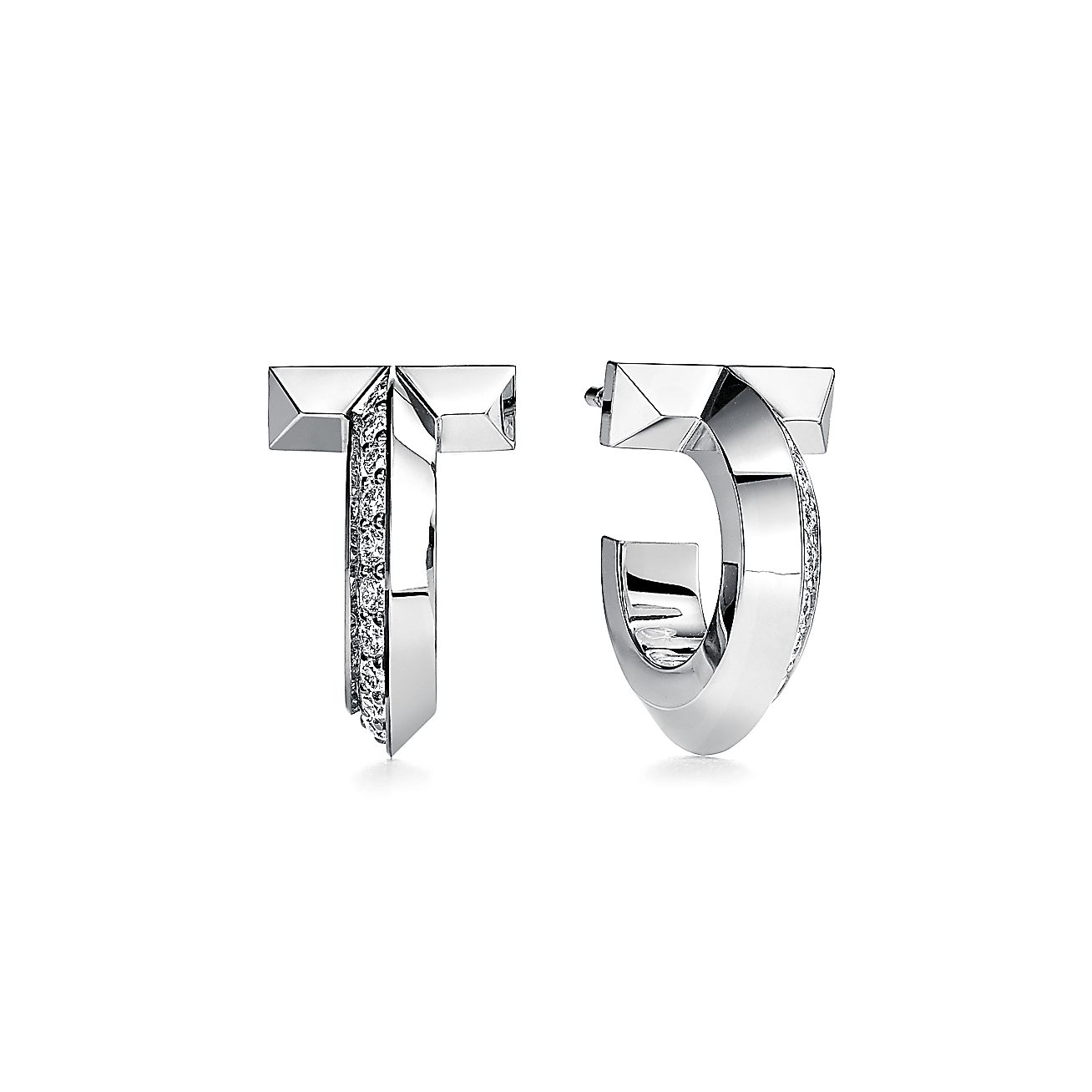 Tiffany & Co. T T1 Hoop Earrings in White Gold with Diamonds