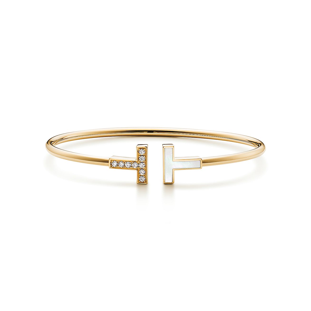 Tiffany & Co. T Wire Bracelet in Yellow Gold with Mother-of-pearl and Diamonds