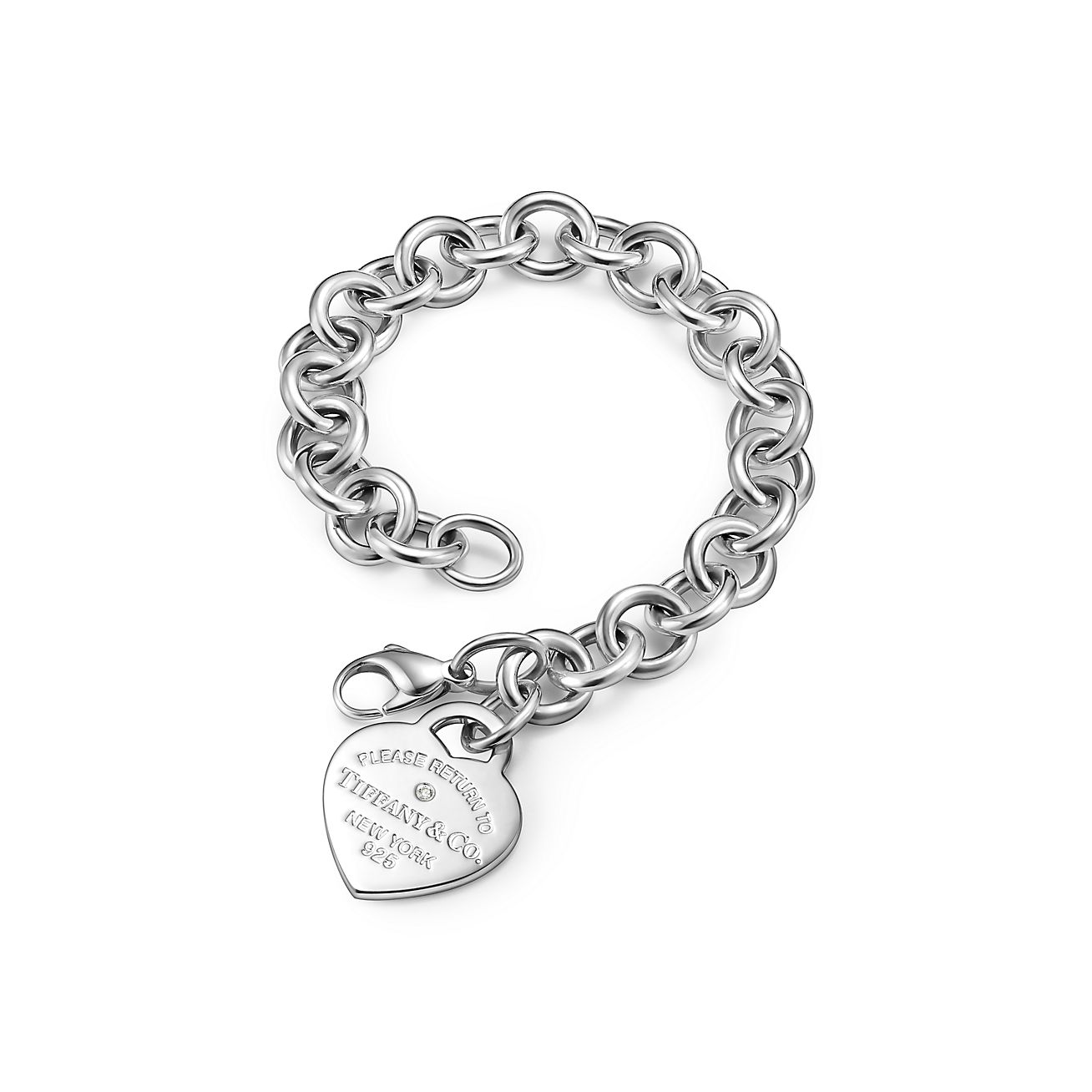 Tiffany & Co. Return to  Heart Tag Bracelet in Sterling Silver with a Diamond, Medium