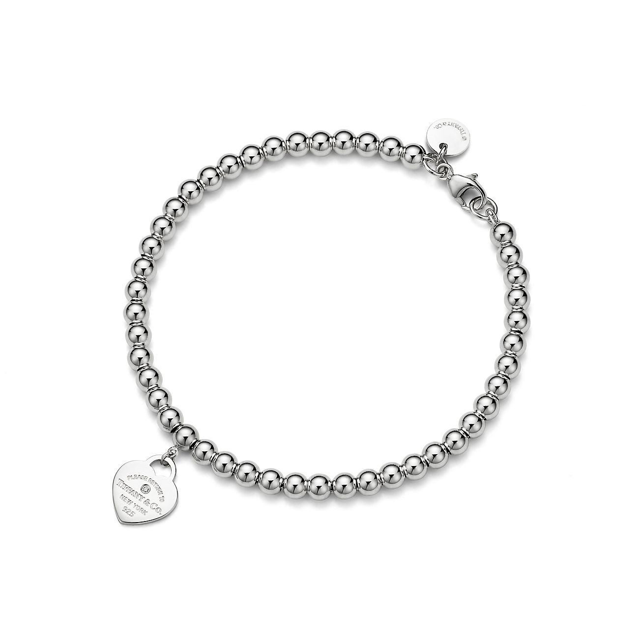 Tiffany & Co. Return to  Heart Tag Bead Bracelet in Silver with a Diamond, 4 mm