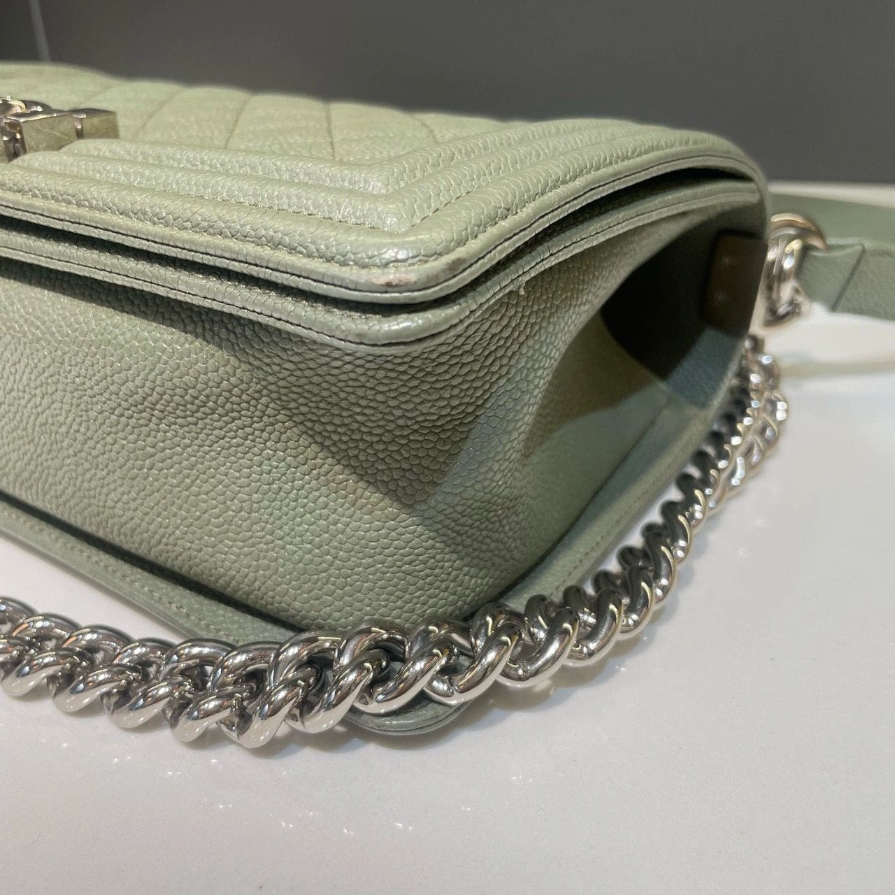 CHANEL MEDIUM BOY BAG CAVIAR LIGHT GREEN