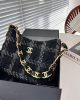 CHANEL Cashmere Tweed Quilted Hobo Black Grey