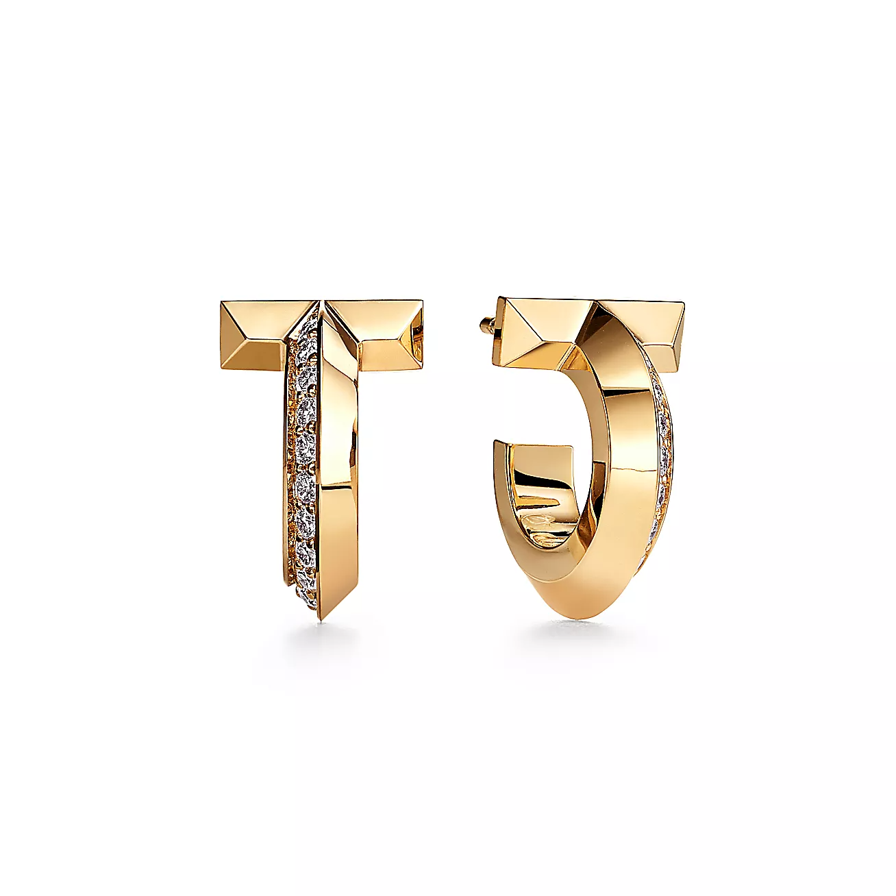 Tiffany & Co. T T1 Hoop Earrings in Yellow Gold with Diamonds
