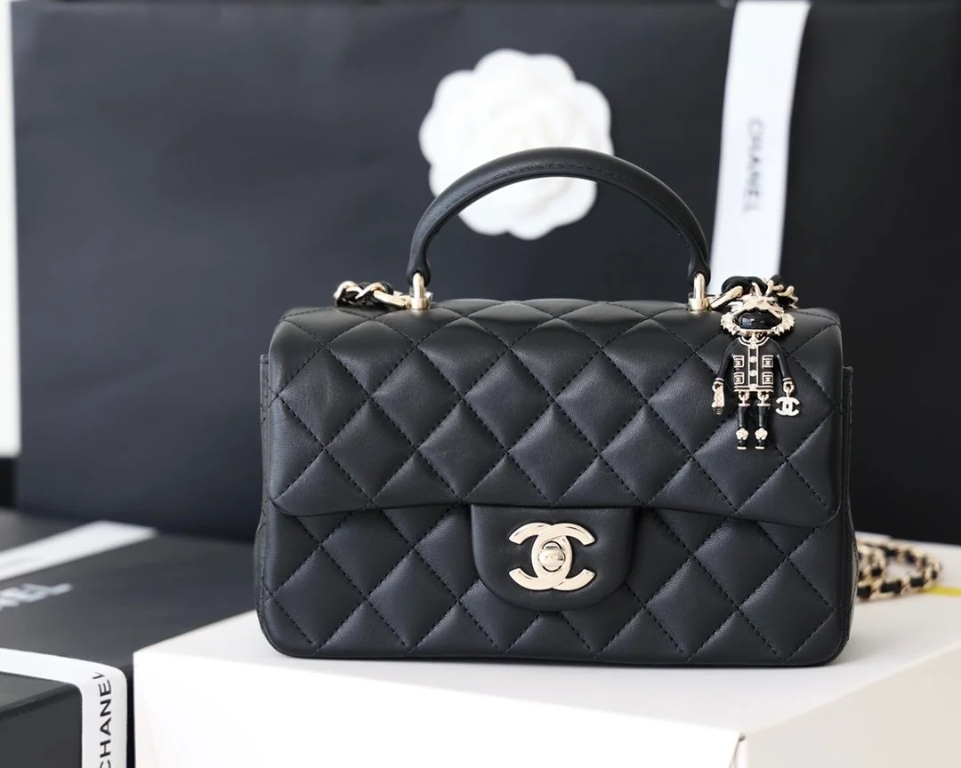 Chanel Mini Flapbag With Top Handle Black For Women 7.8in/20cm