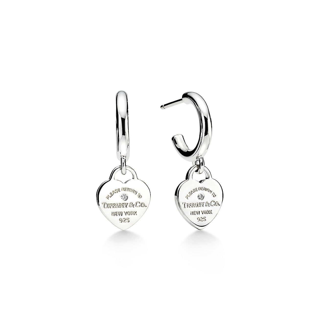 Tiffany & Co. Return to  Hoop Earrings in Sterling Silver with Diamonds, Mini