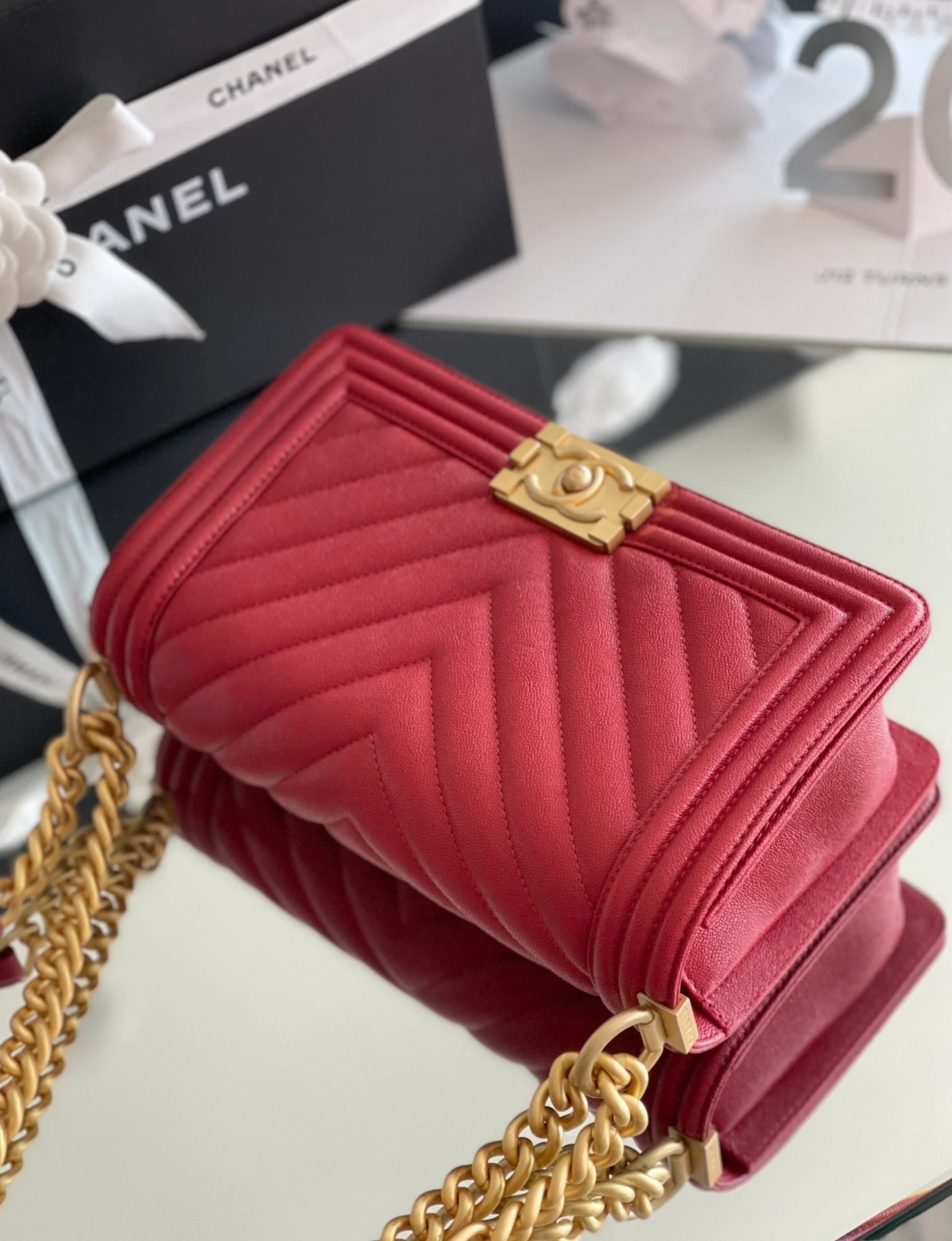 Chanel Medium Boy Handbag Red For Women 9.8in/25cm A67086