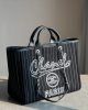 CHANEL Deauville 2wayTote Bag Black A66941 Cotton Leather