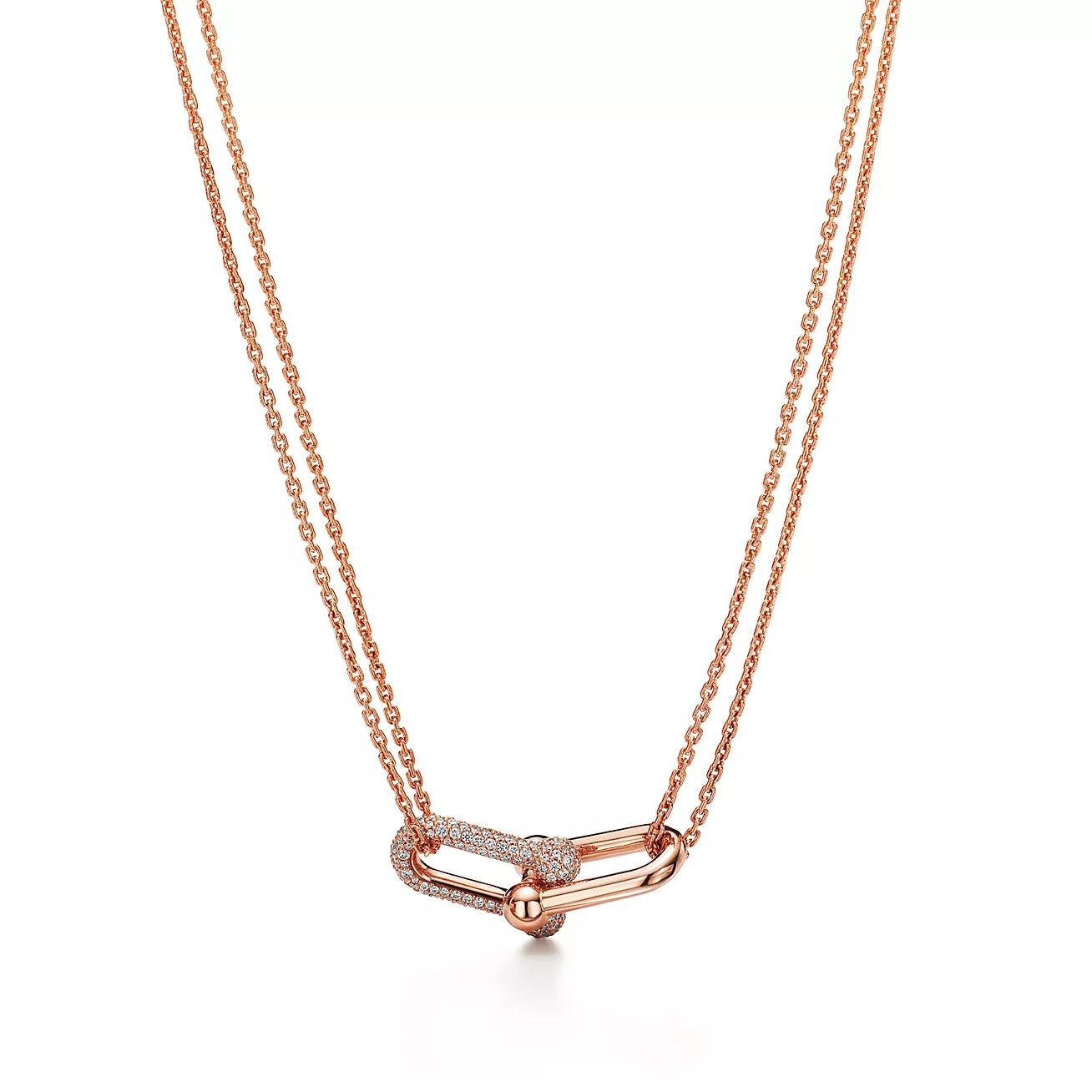 Tiffany & Co. HardWear Double Link Pendant in Stainless steel and gold plating Rose Gold with Pave Diamonds