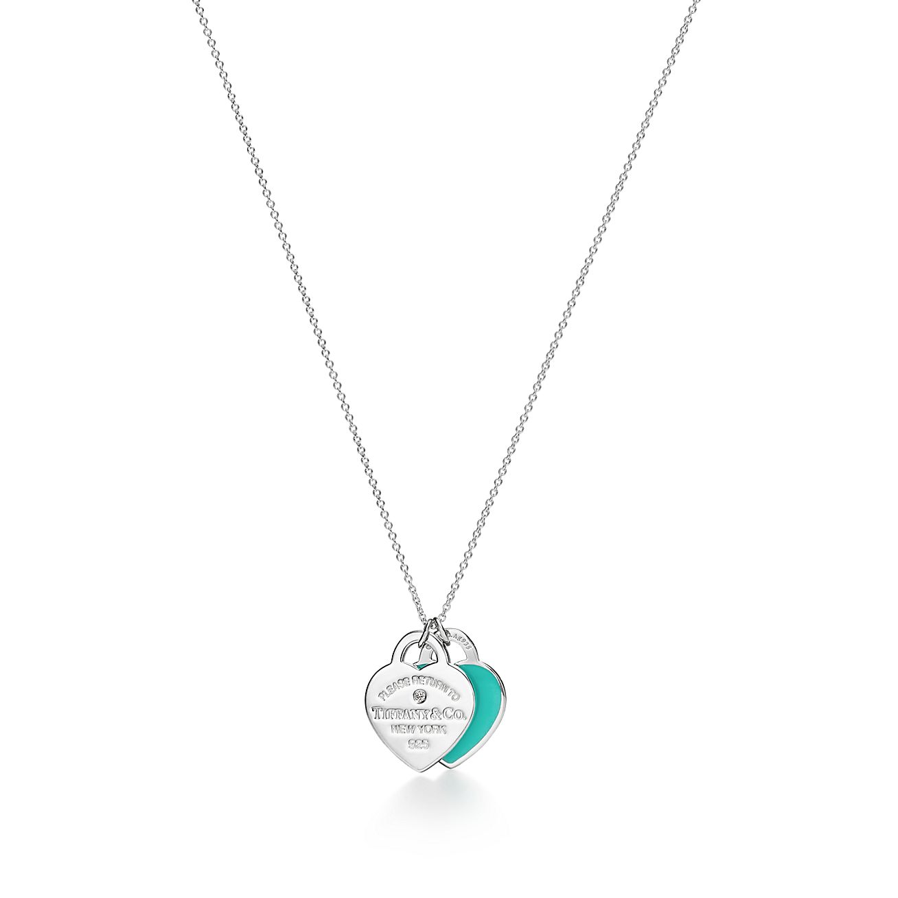Tiffany & Co. Return to  Blue Double Heart Tag Pendant in Silver with a Diamond, Small