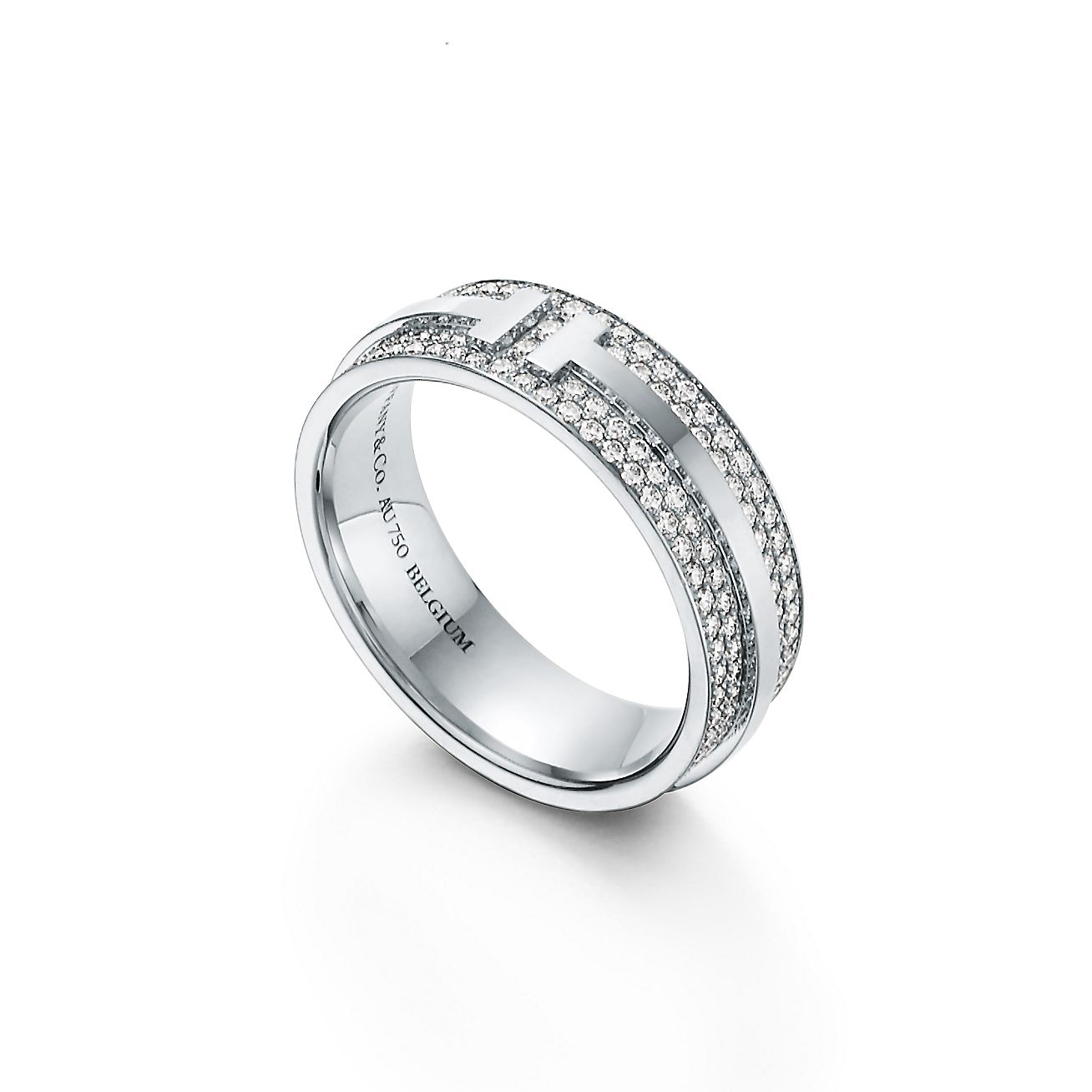 Tiffany & Co. T Wide Pave Diamond Ring in Stainless steel and gold plating White Gold