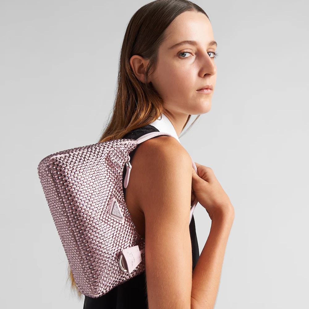 Satin mini-bag with crystals