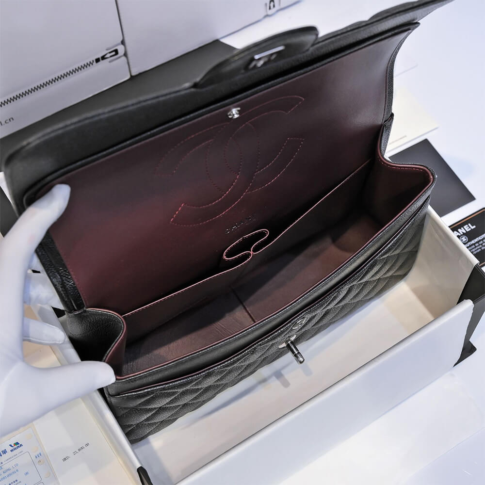 Chanel Large Classic Handbag Grained Calfskin & Silver Metal A58600